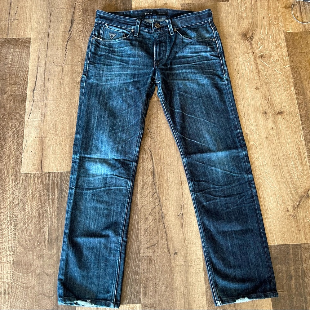 Guess Straight Cut Low Waist Distress Denim Jeans size 31